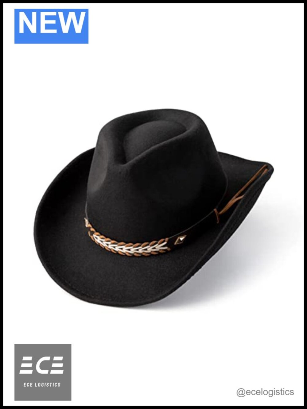 Wide Brim Cowboy Hat Felt Polyester Cotton Unisex Western Cowgirl